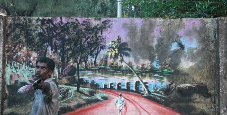 Άστεγος ζωγραφίζει με φύλλα δέντρων και λάσπη